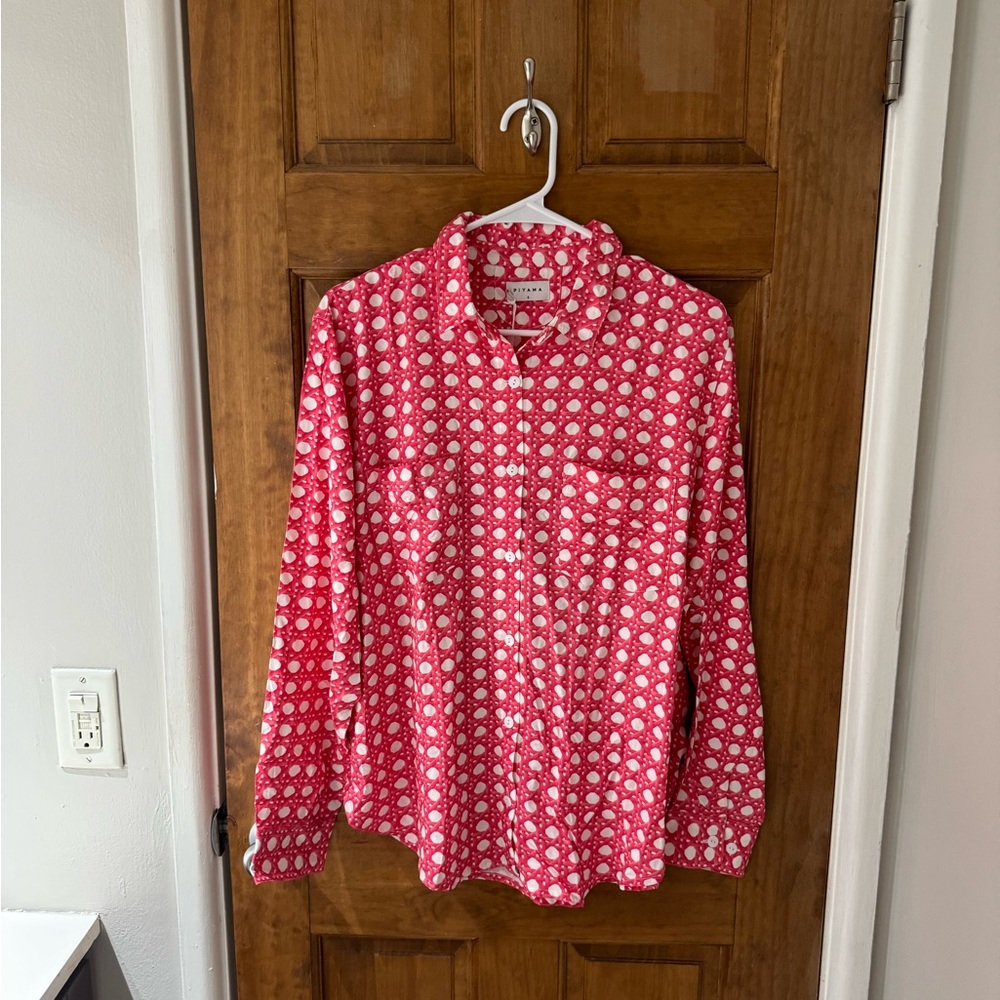 Piyama red and white pajama set